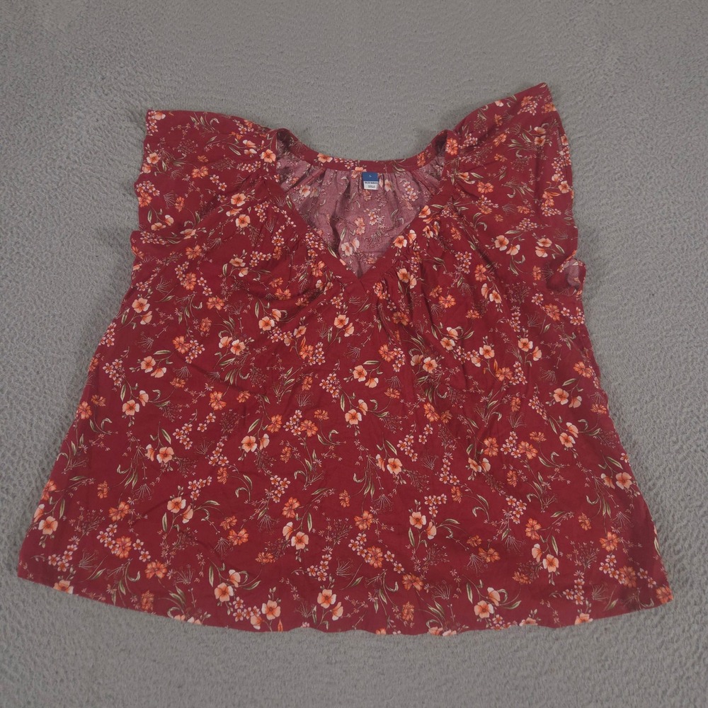 Old Navy Top Womens Large Multi Flutter-Sleeve Floral-Print Swing Blouse Cotton